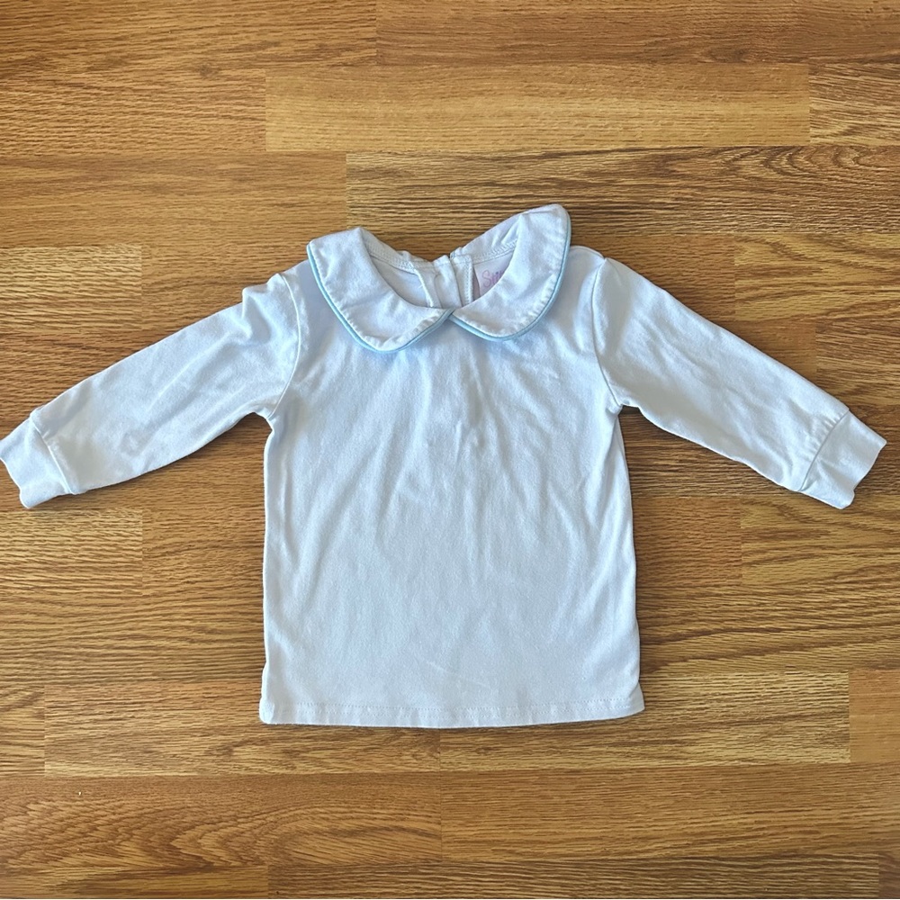 Stitchyfish white Peter Pan collar shirt blue piping 2t
